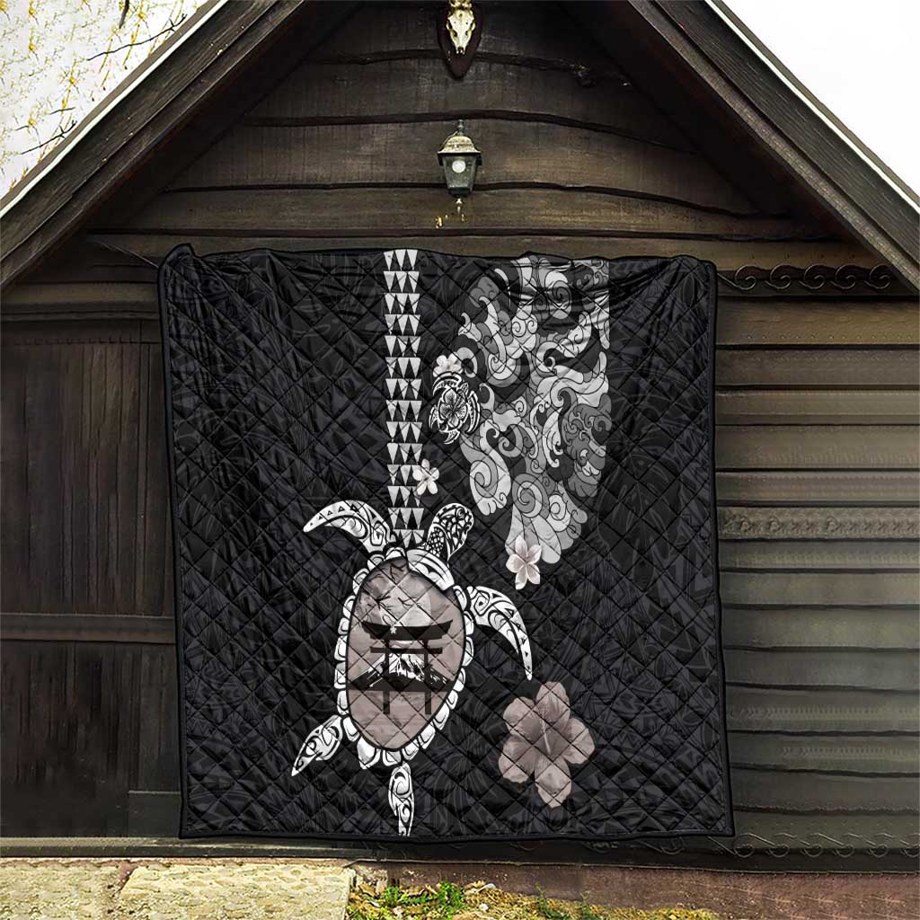 Hawaiian and Japanese Together Quilt Japanese Culture and Turtle Kakau Tattoo Black Color LT03 - Polynesian Pride