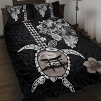 Hawaiian and Japanese Together Quilt Bed Set Japanese Culture and Turtle Kakau Tattoo Black Color LT03 Black - Polynesian Pride