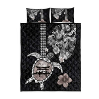 Hawaiian and Japanese Together Quilt Bed Set Japanese Culture and Turtle Kakau Tattoo Black Color LT03 - Polynesian Pride