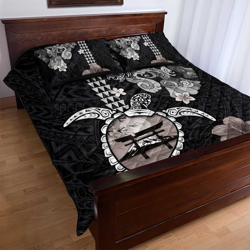 Hawaiian and Japanese Together Quilt Bed Set Japanese Culture and Turtle Kakau Tattoo Black Color LT03 - Polynesian Pride
