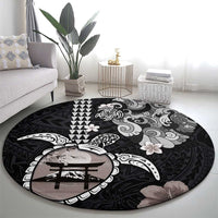 Hawaiian and Japanese Together Round Carpet Japanese Culture and Turtle Kakau Tattoo Black Color LT03 - Polynesian Pride