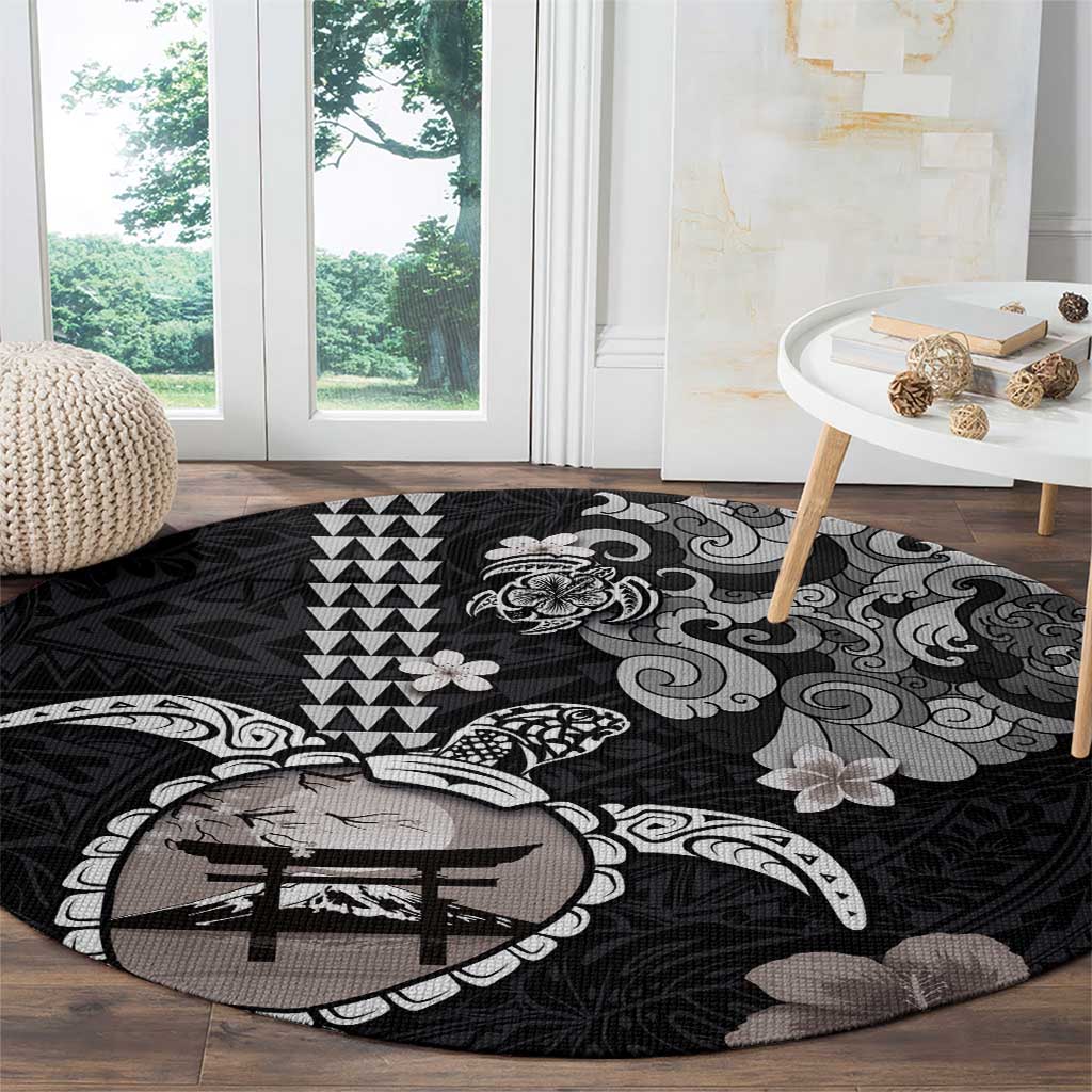 Hawaiian and Japanese Together Round Carpet Japanese Culture and Turtle Kakau Tattoo Black Color LT03 - Polynesian Pride