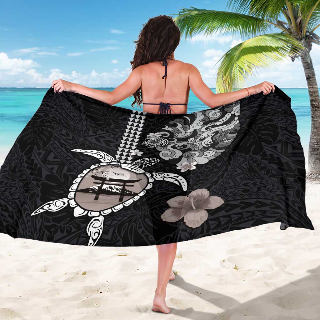 Hawaiian and Japanese Together Sarong Japanese Culture and Turtle Kakau Tattoo Black Color LT03 - Polynesian Pride