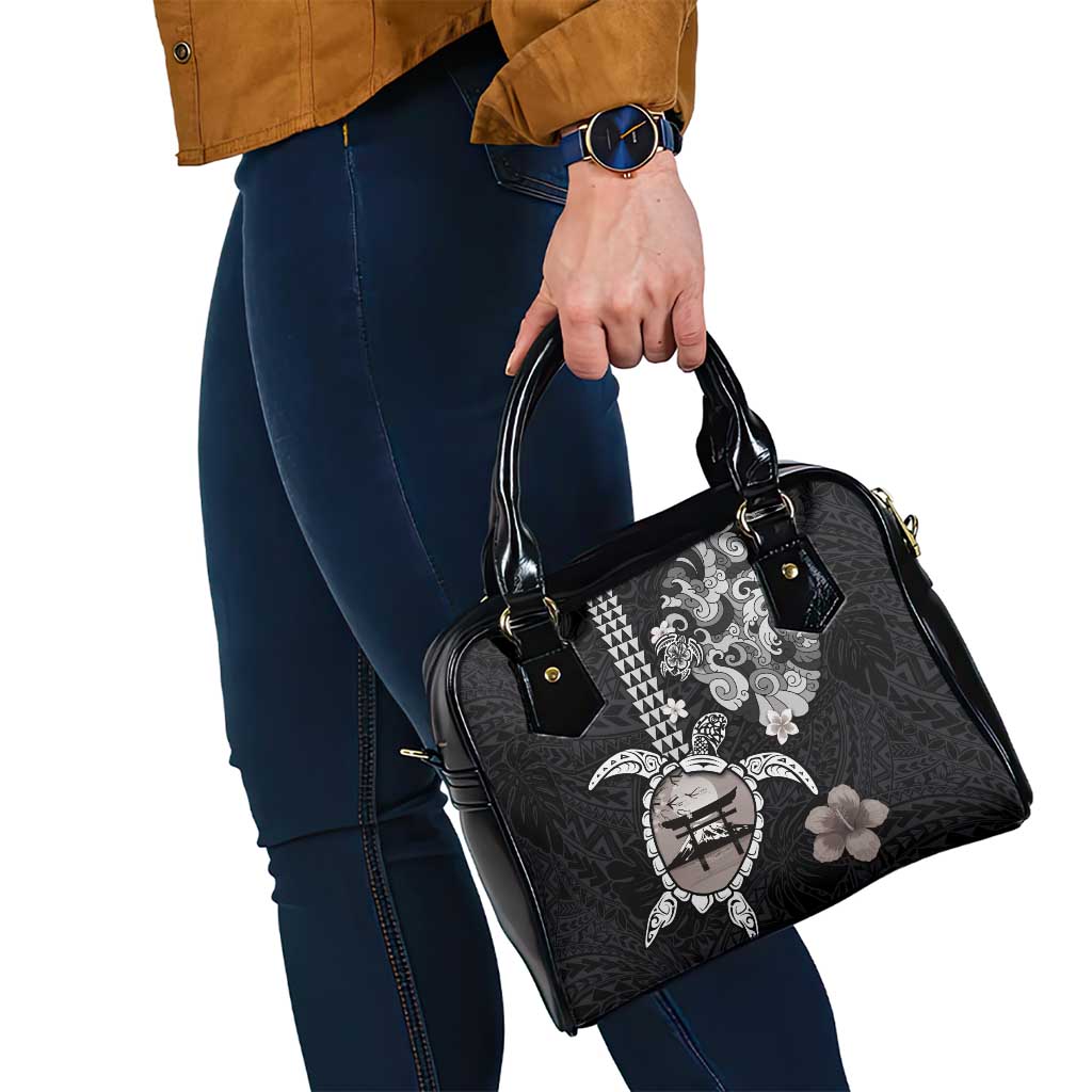 Hawaiian and Japanese Together Shoulder Handbag Japanese Culture and Turtle Kakau Tattoo Black Color LT03 - Polynesian Pride