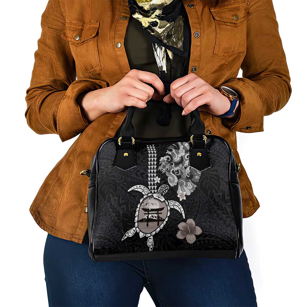 Hawaiian and Japanese Together Shoulder Handbag Japanese Culture and Turtle Kakau Tattoo Black Color LT03 - Polynesian Pride