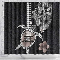 Hawaiian and Japanese Together Shower Curtain Japanese Culture and Turtle Kakau Tattoo Black Color LT03 - Polynesian Pride