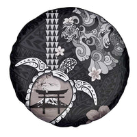 Hawaiian and Japanese Together Spare Tire Cover Japanese Culture and Turtle Kakau Tattoo Black Color LT03 - Polynesian Pride