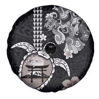Hawaiian and Japanese Together Spare Tire Cover Japanese Culture and Turtle Kakau Tattoo Black Color LT03 - Polynesian Pride