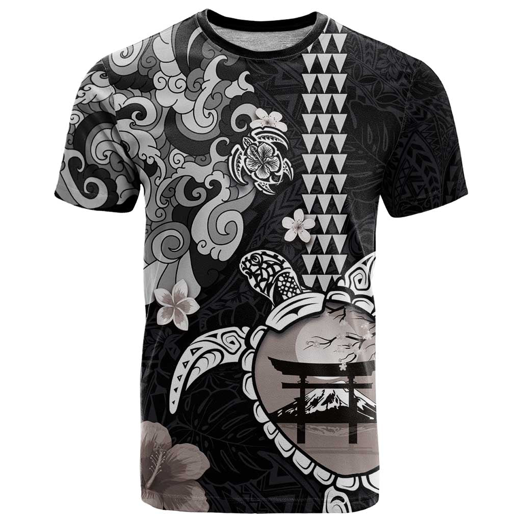 Hawaiian and Japanese Together T Shirt Japanese Culture and Turtle Kakau Tattoo Black Color LT03 Black - Polynesian Pride