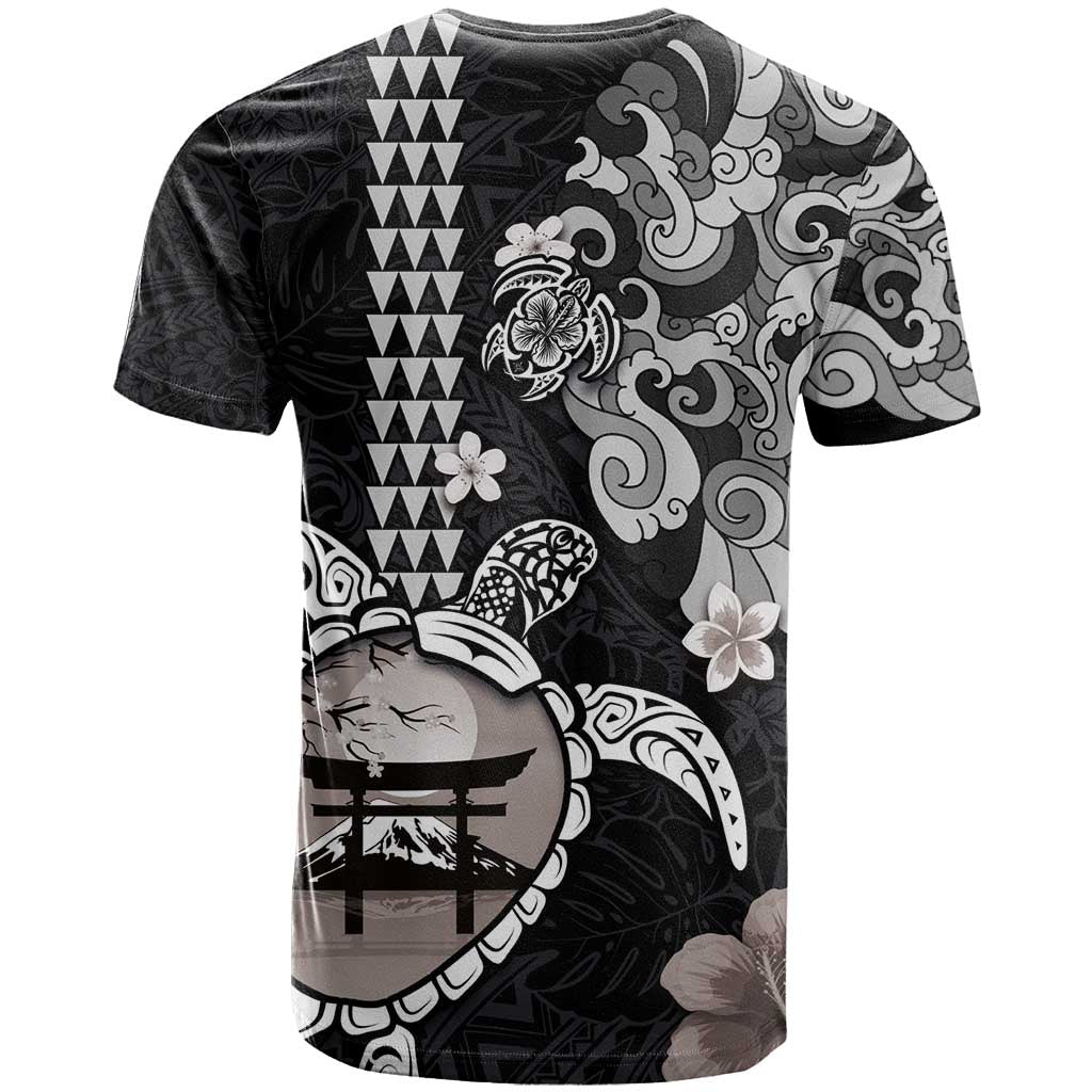 Hawaiian and Japanese Together T Shirt Japanese Culture and Turtle Kakau Tattoo Black Color LT03 - Polynesian Pride