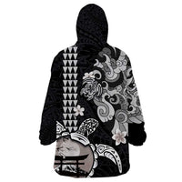 Hawaiian and Japanese Together Wearable Blanket Hoodie Japanese Culture and Turtle Kakau Tattoo Black Color LT03 - Polynesian Pride
