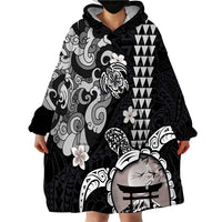 Hawaiian and Japanese Together Wearable Blanket Hoodie Japanese Culture and Turtle Kakau Tattoo Black Color LT03 - Polynesian Pride
