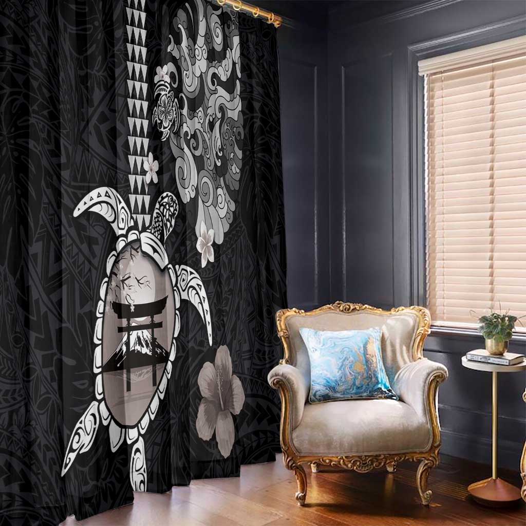 Hawaiian and Japanese Together Window Curtain Japanese Culture and Turtle Kakau Tattoo Black Color LT03 - Polynesian Pride