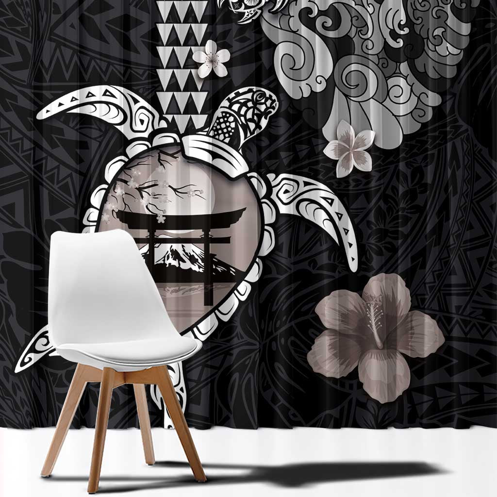 Hawaiian and Japanese Together Window Curtain Japanese Culture and Turtle Kakau Tattoo Black Color LT03 - Polynesian Pride