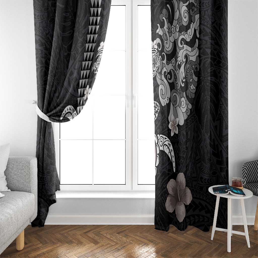 Hawaiian and Japanese Together Window Curtain Japanese Culture and Turtle Kakau Tattoo Black Color LT03 - Polynesian Pride