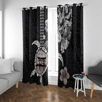 Hawaiian and Japanese Together Window Curtain Japanese Culture and Turtle Kakau Tattoo Black Color LT03 With Grommets Black - Polynesian Pride