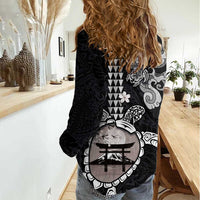 Hawaiian and Japanese Together Women Casual Shirt Japanese Culture and Turtle Kakau Tattoo Black Color LT03 - Polynesian Pride