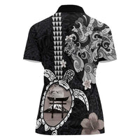 Hawaiian and Japanese Together Women Polo Shirt Japanese Culture and Turtle Kakau Tattoo Black Color LT03 - Polynesian Pride