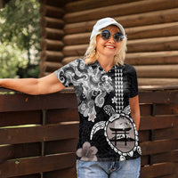 Hawaiian and Japanese Together Women Polo Shirt Japanese Culture and Turtle Kakau Tattoo Black Color LT03 - Polynesian Pride