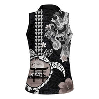 Hawaiian and Japanese Together Women Sleeveless Polo Shirt Japanese Culture and Turtle Kakau Tattoo Black Color LT03 - Polynesian Pride
