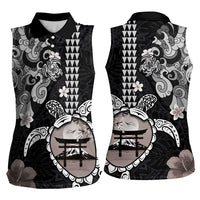 Hawaiian and Japanese Together Women Sleeveless Polo Shirt Japanese Culture and Turtle Kakau Tattoo Black Color LT03 - Polynesian Pride