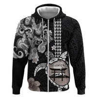 Hawaiian and Japanese Together Zip Hoodie Japanese Culture and Turtle Kakau Tattoo Black Color LT03 Zip Hoodie Black - Polynesian Pride