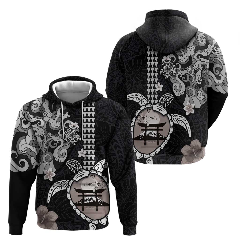 Hawaiian and Japanese Together Zip Hoodie Japanese Culture and Turtle Kakau Tattoo Black Color LT03 - Polynesian Pride