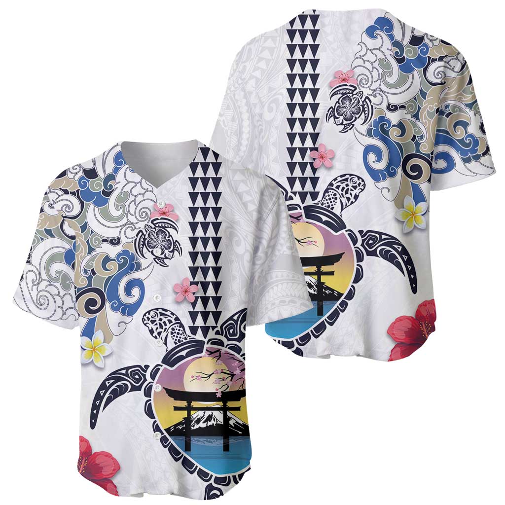 Hawaiian and Japanese Together Baseball Jersey Japanese Culture and Turtle Kakau Tattoo White Color LT03 - Polynesian Pride