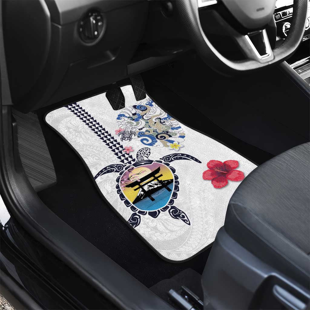 Hawaiian and Japanese Together Car Mats Japanese Culture and Turtle Kakau Tattoo White Color LT03 - Polynesian Pride