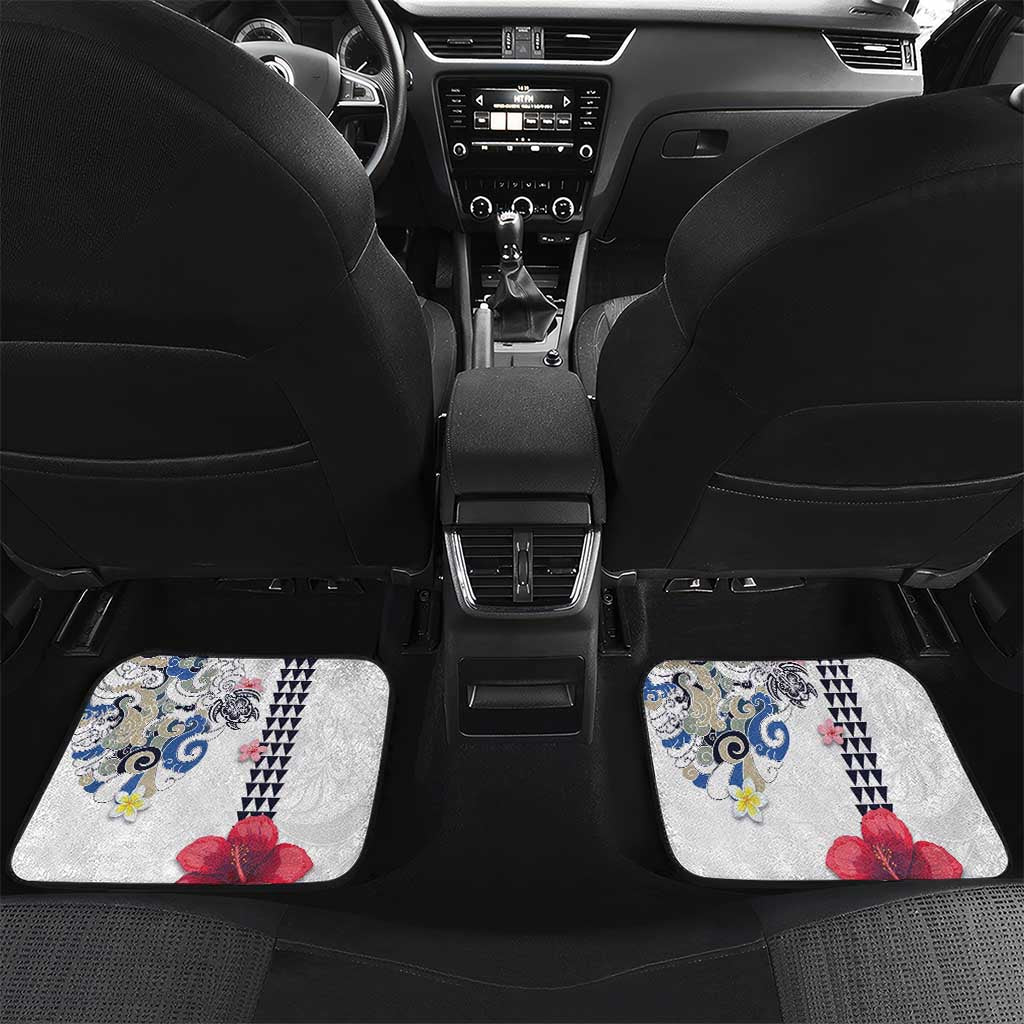 Hawaiian and Japanese Together Car Mats Japanese Culture and Turtle Kakau Tattoo White Color LT03 Set 2pcs - Back White - Polynesian Pride