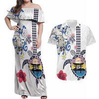 Hawaiian and Japanese Together Couples Matching Off Shoulder Maxi Dress and Hawaiian Shirt Japanese Culture and Turtle Kakau Tattoo White Color LT03 White - Polynesian Pride