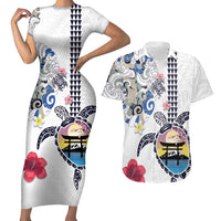 Hawaiian and Japanese Together Couples Matching Short Sleeve Bodycon Dress and Hawaiian Shirt Japanese Culture and Turtle Kakau Tattoo White Color LT03 White - Polynesian Pride