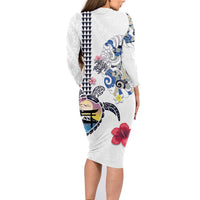 Hawaiian and Japanese Together Family Matching Long Sleeve Bodycon Dress and Hawaiian Shirt Japanese Culture and Turtle Kakau Tattoo White Color LT03 - Polynesian Pride
