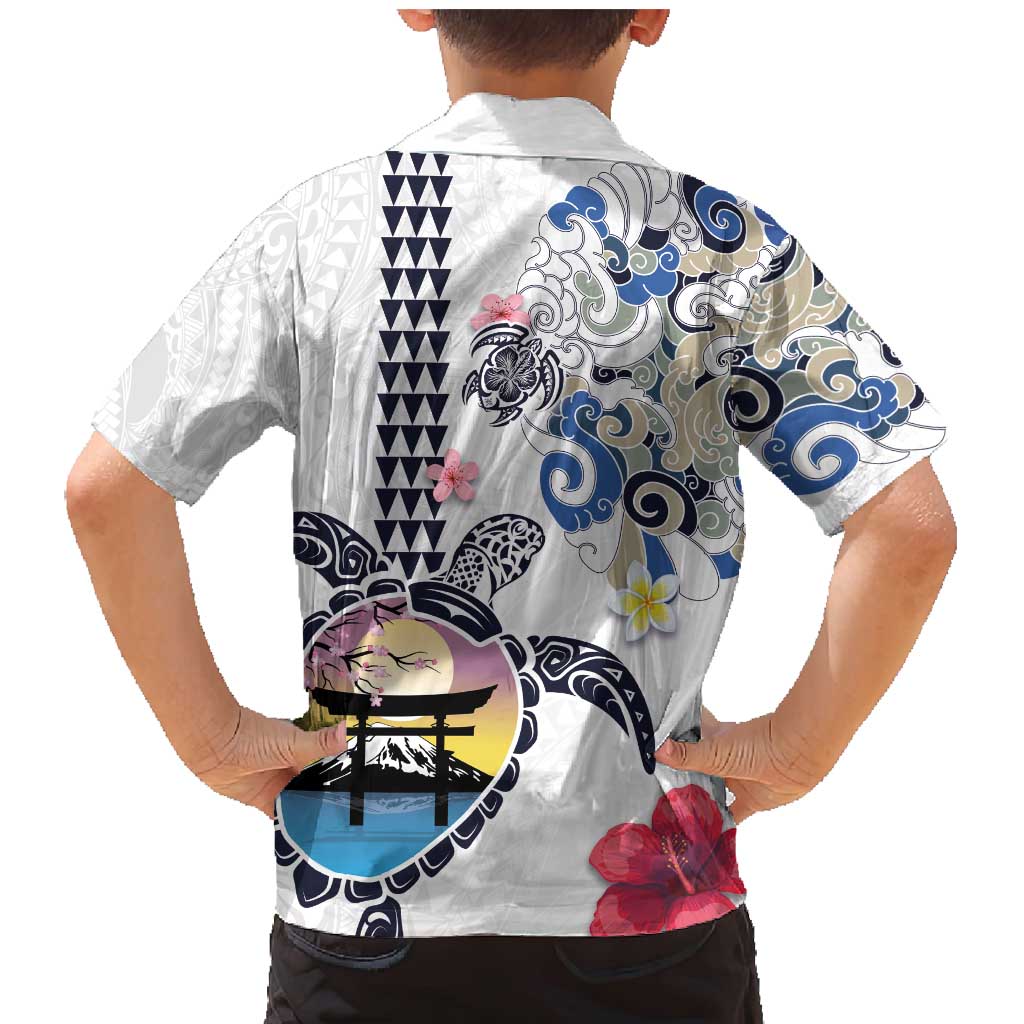 Hawaiian and Japanese Together Family Matching Mermaid Dress and Hawaiian Shirt Japanese Culture and Turtle Kakau Tattoo White Color LT03 - Polynesian Pride