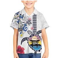 Hawaiian and Japanese Together Family Matching Mermaid Dress and Hawaiian Shirt Japanese Culture and Turtle Kakau Tattoo White Color LT03 Son's Shirt White - Polynesian Pride