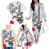 Hawaiian and Japanese Together Family Matching Off The Shoulder Long Sleeve Dress and Hawaiian Shirt Japanese Culture and Turtle Kakau Tattoo White Color LT03 - Polynesian Pride