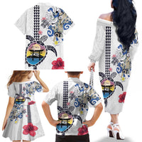 Hawaiian and Japanese Together Family Matching Off The Shoulder Long Sleeve Dress and Hawaiian Shirt Japanese Culture and Turtle Kakau Tattoo White Color LT03 - Polynesian Pride
