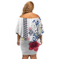 Hawaiian and Japanese Together Family Matching Off Shoulder Short Dress and Hawaiian Shirt Japanese Culture and Turtle Kakau Tattoo White Color LT03 - Polynesian Pride