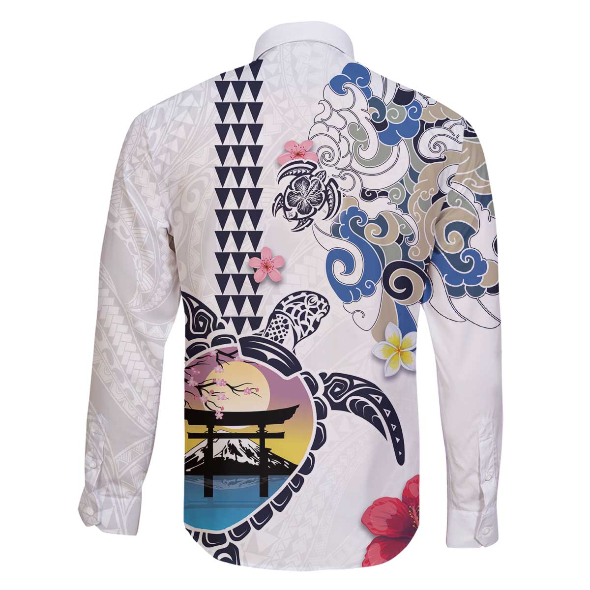 Hawaiian and Japanese Together Family Matching Puletasi and Hawaiian Shirt Japanese Culture and Turtle Kakau Tattoo White Color LT03 - Polynesian Pride