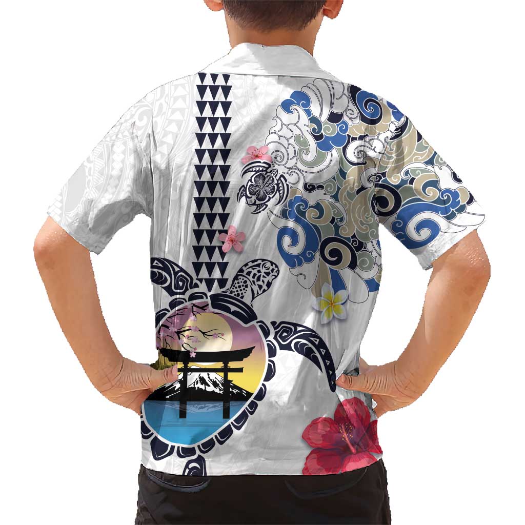 Hawaiian and Japanese Together Family Matching Short Sleeve Bodycon Dress and Hawaiian Shirt Japanese Culture and Turtle Kakau Tattoo White Color LT03 - Polynesian Pride