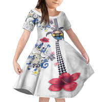 Hawaiian and Japanese Together Family Matching Short Sleeve Bodycon Dress and Hawaiian Shirt Japanese Culture and Turtle Kakau Tattoo White Color LT03 Daughter's Dress White - Polynesian Pride