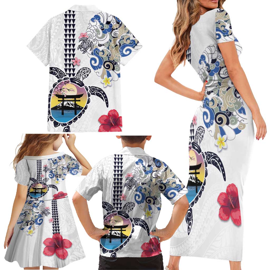 Hawaiian and Japanese Together Family Matching Short Sleeve Bodycon Dress and Hawaiian Shirt Japanese Culture and Turtle Kakau Tattoo White Color LT03 - Polynesian Pride
