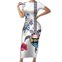 Hawaiian and Japanese Together Family Matching Short Sleeve Bodycon Dress and Hawaiian Shirt Japanese Culture and Turtle Kakau Tattoo White Color LT03 Mom's Dress White - Polynesian Pride