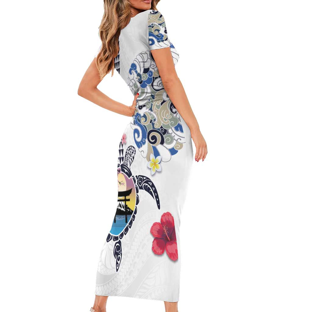Hawaiian and Japanese Together Family Matching Short Sleeve Bodycon Dress and Hawaiian Shirt Japanese Culture and Turtle Kakau Tattoo White Color LT03 - Polynesian Pride