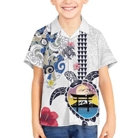 Hawaiian and Japanese Together Family Matching Short Sleeve Bodycon Dress and Hawaiian Shirt Japanese Culture and Turtle Kakau Tattoo White Color LT03 Son's Shirt White - Polynesian Pride