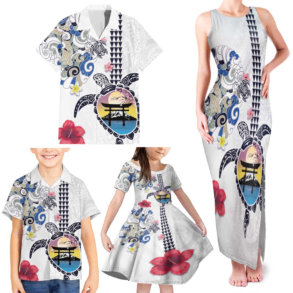 Hawaiian and Japanese Together Family Matching Tank Maxi Dress and Hawaiian Shirt Japanese Culture and Turtle Kakau Tattoo White Color LT03 - Polynesian Pride
