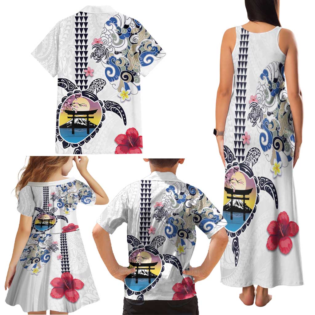 Hawaiian and Japanese Together Family Matching Tank Maxi Dress and Hawaiian Shirt Japanese Culture and Turtle Kakau Tattoo White Color LT03 - Polynesian Pride