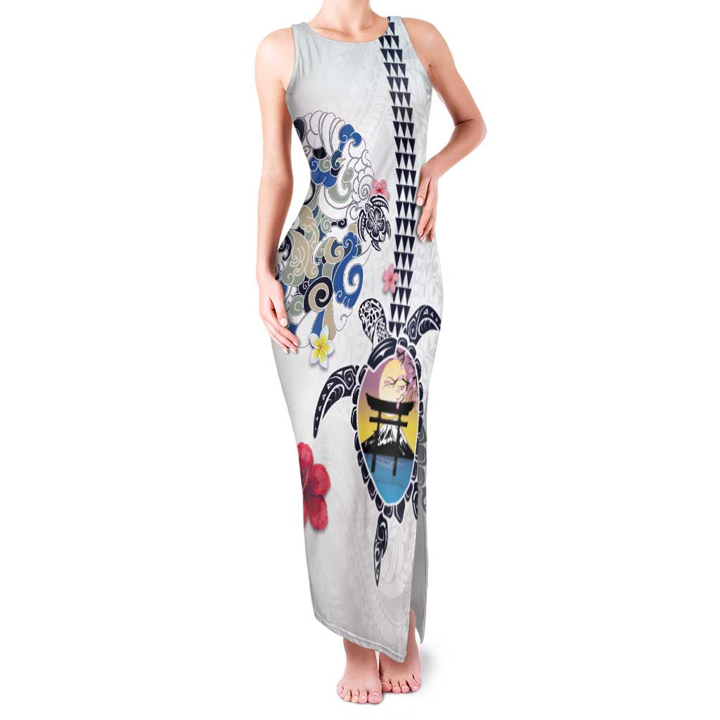 Hawaiian and Japanese Together Family Matching Tank Maxi Dress and Hawaiian Shirt Japanese Culture and Turtle Kakau Tattoo White Color LT03 Mom's Dress White - Polynesian Pride