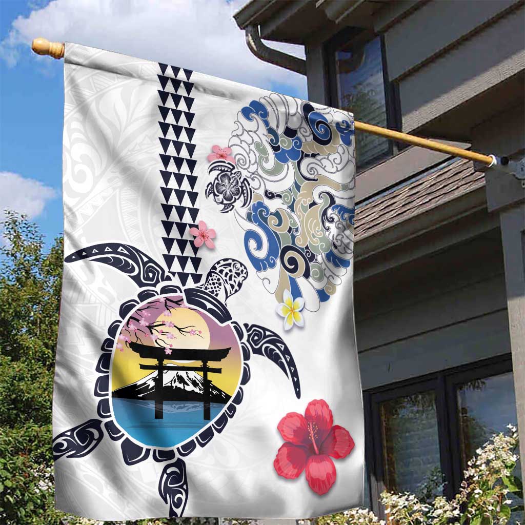 Hawaiian and Japanese Together Garden Flag Japanese Culture and Turtle Kakau Tattoo White Color LT03 - Polynesian Pride
