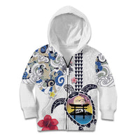 Hawaiian and Japanese Together Kid Hoodie Japanese Culture and Turtle Kakau Tattoo White Color LT03 Zip Hoodie White - Polynesian Pride